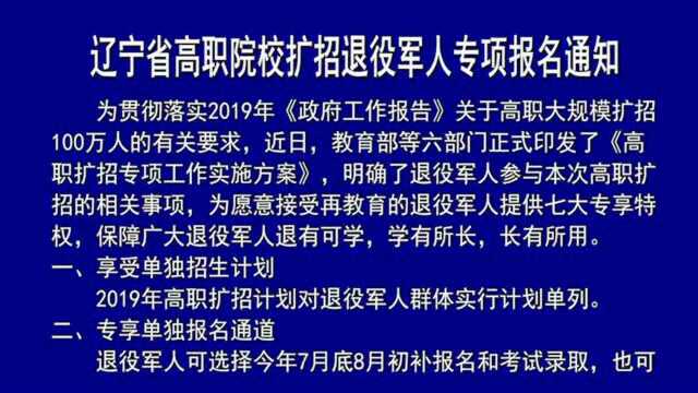 辽宁省高职院校扩招退役军人专项报名通知