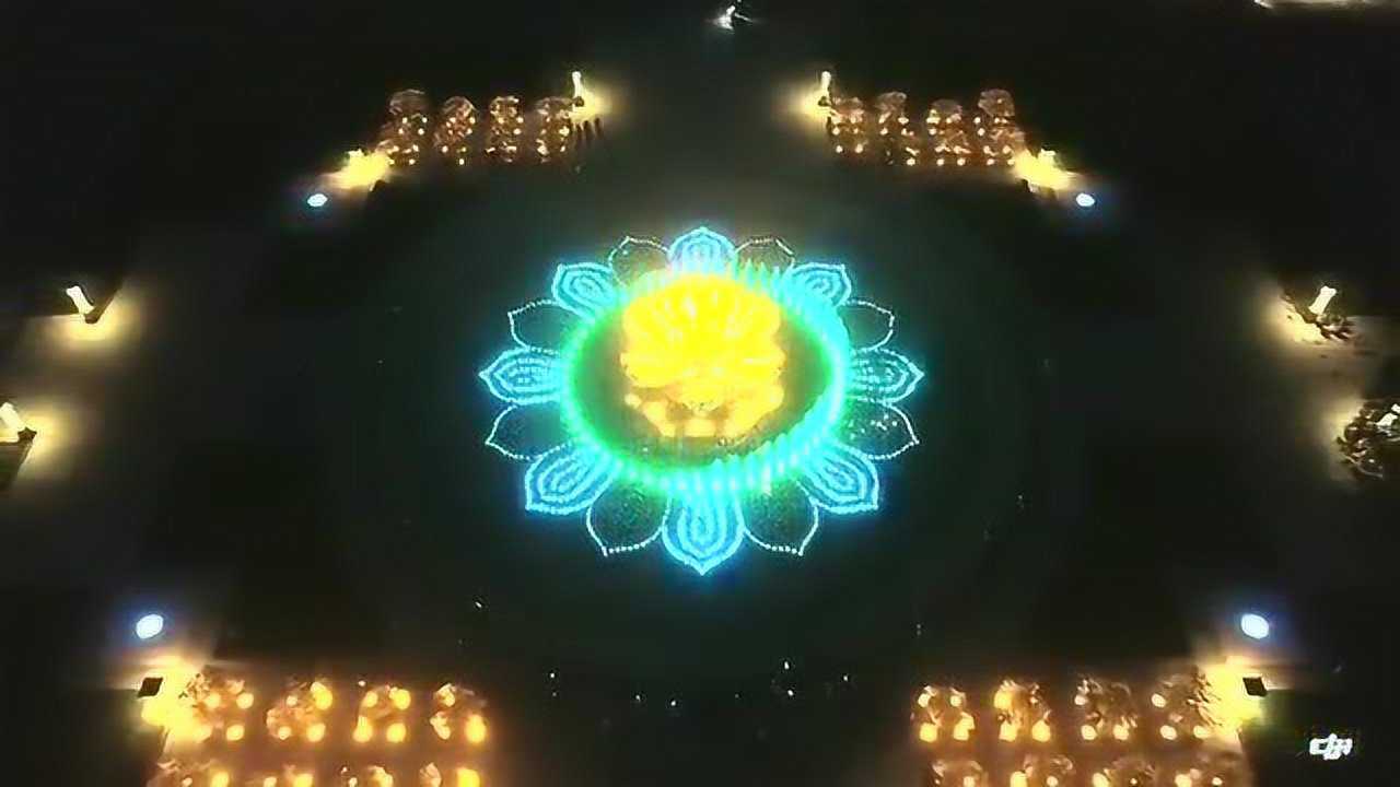 航拍砂河镇莲花广场,夜景真美