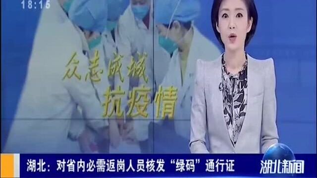 湖北:对省内必需返岗人员核发“绿码”通行证