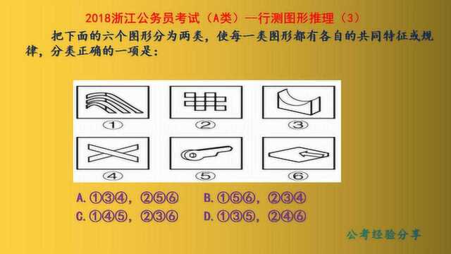 2018浙江公务员考试(A类),图形推理,图形分类找共性特征划分