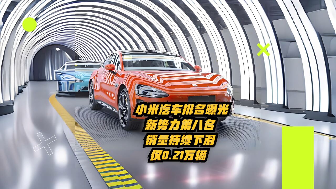 小米汽车排名曝光:新势力第八名,销量持续下滑仅0.21万辆