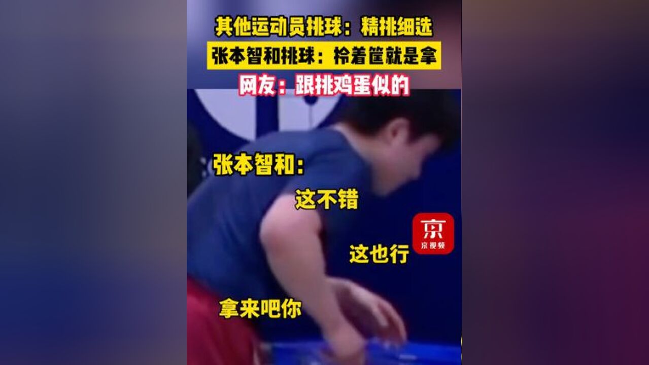 其他运动员挑球:精挑细选,张本智和挑球:拎着筐就是拿!网友:跟挑鸡蛋似的