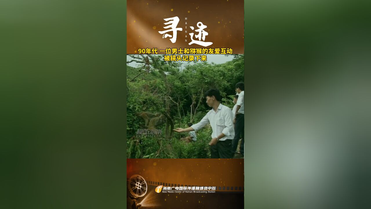 90年代,一位男士和猕猴的友爱互动,被镜头记录下来