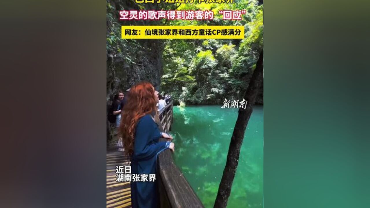 巴西小姐姐打卡张家界,空灵的歌声得到游客的“回应”.网友:仙境张家界和西方童话CP感满分