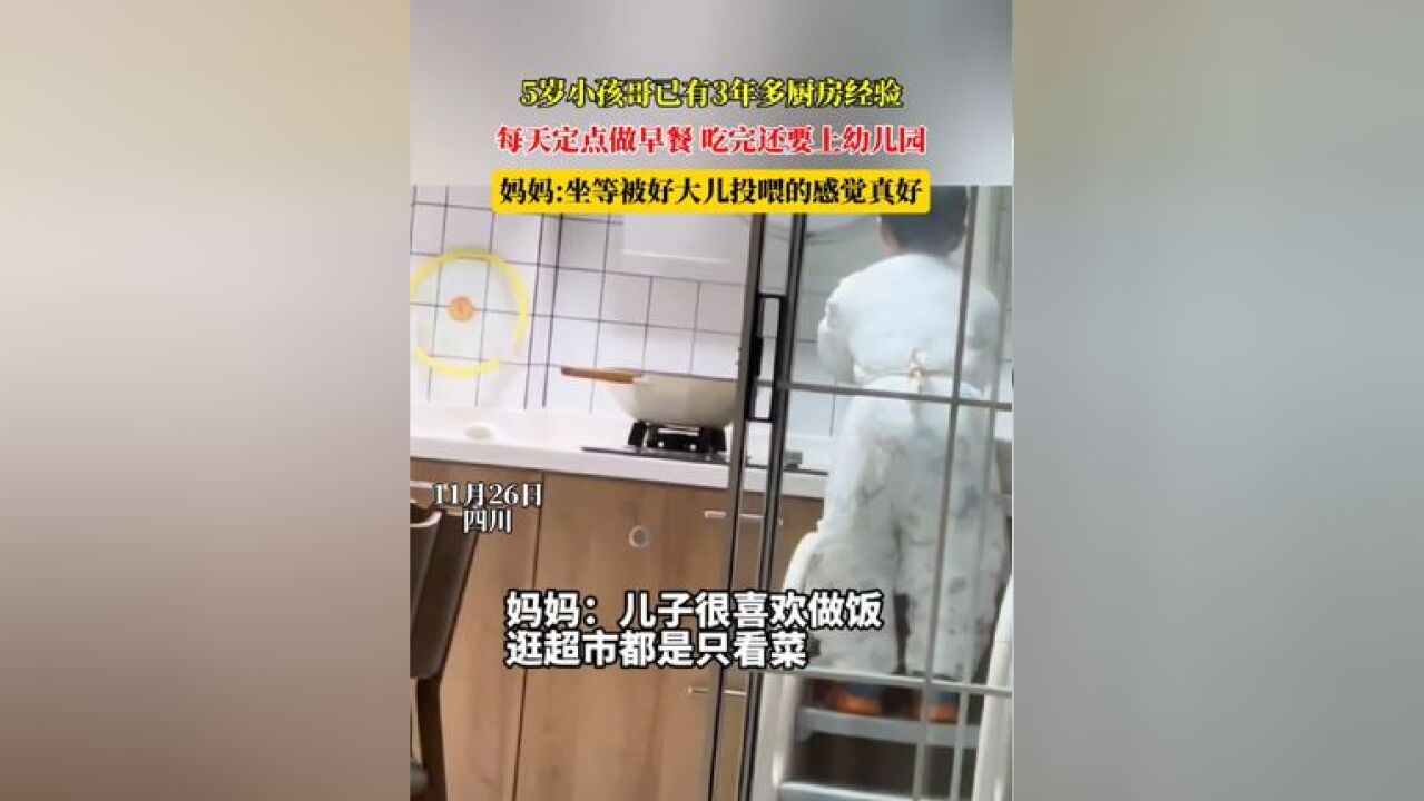 5岁小孩哥已有3年多厨房经验,每天定点做早餐 吃完还要上幼儿园,妈妈:坐等被好大儿投喂的感觉真好 #爱做饭的孩子