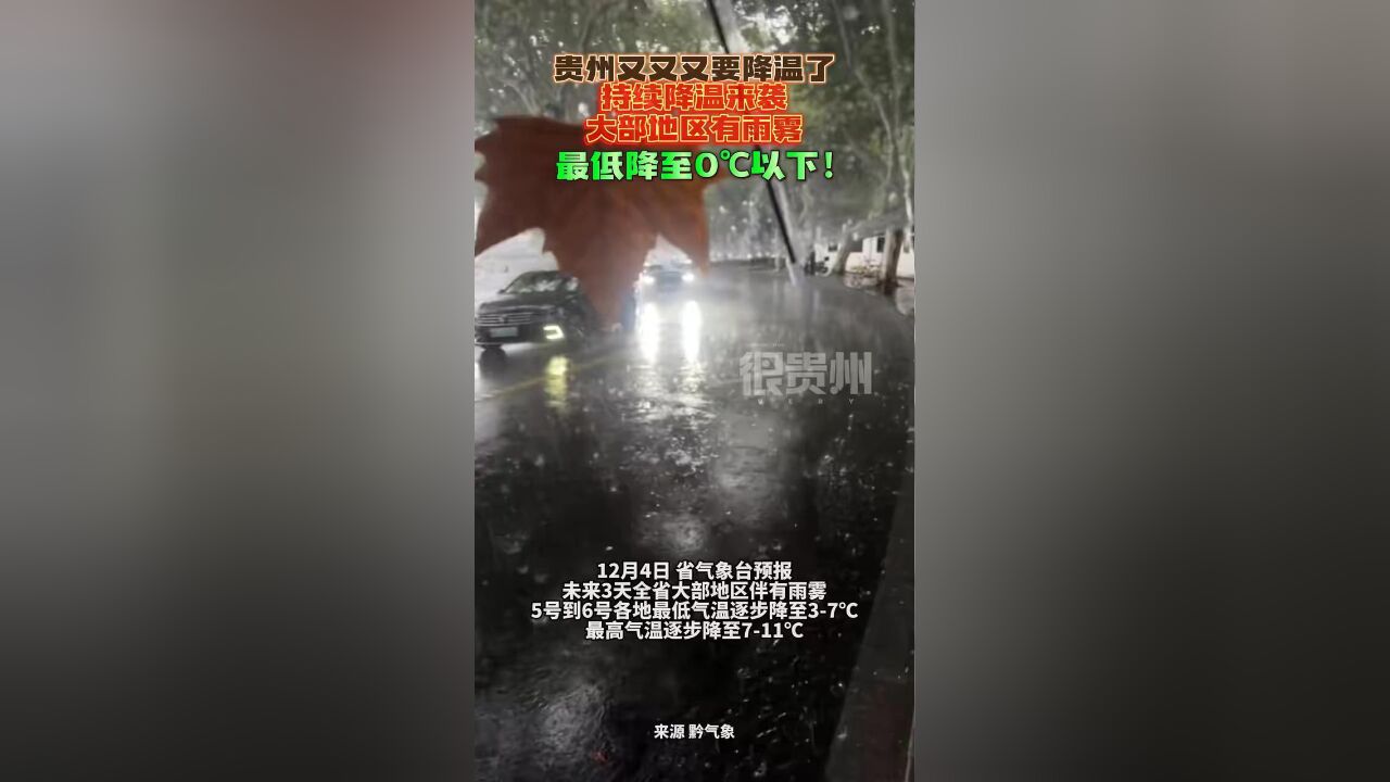 贵州又又又要降温了,持续降温来袭,大部地区有雨雾,最低降至0℃以下!