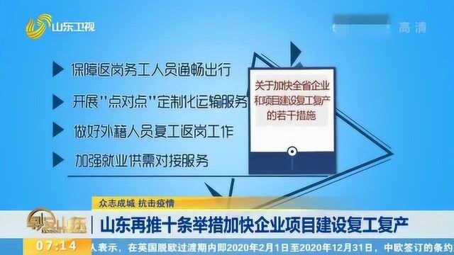 速看!山东:再推十条举措 加快企业项目建设复工复产