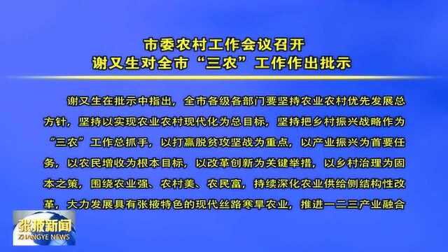 张掖市委召开农村工作会议