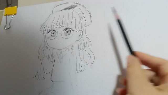 学院风文艺女生卡通女孩素描线稿,每日一更