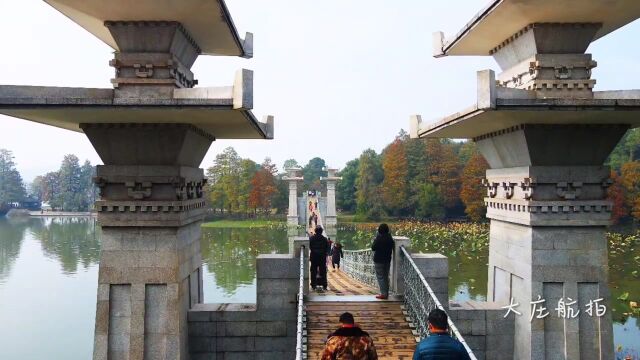 航拍东湖落雁岛雁洲索桥、芦洲古渡,风景美如画