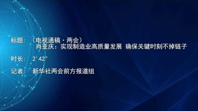 (电视通稿ⷮŠ两会)肖亚庆:实现制造业高质量发展 确保关键时刻不掉链子