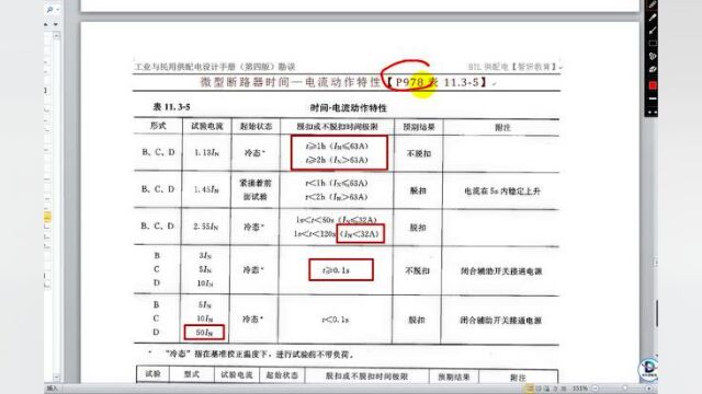 【配四勘误】微型断路器时间—电流动作特性【P978表11.35】