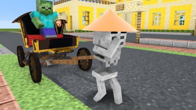 Minecraft动画:小骷髅拉黄包车养家