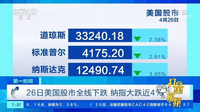 26日美国股市全线下跌,纳指大跌近4%