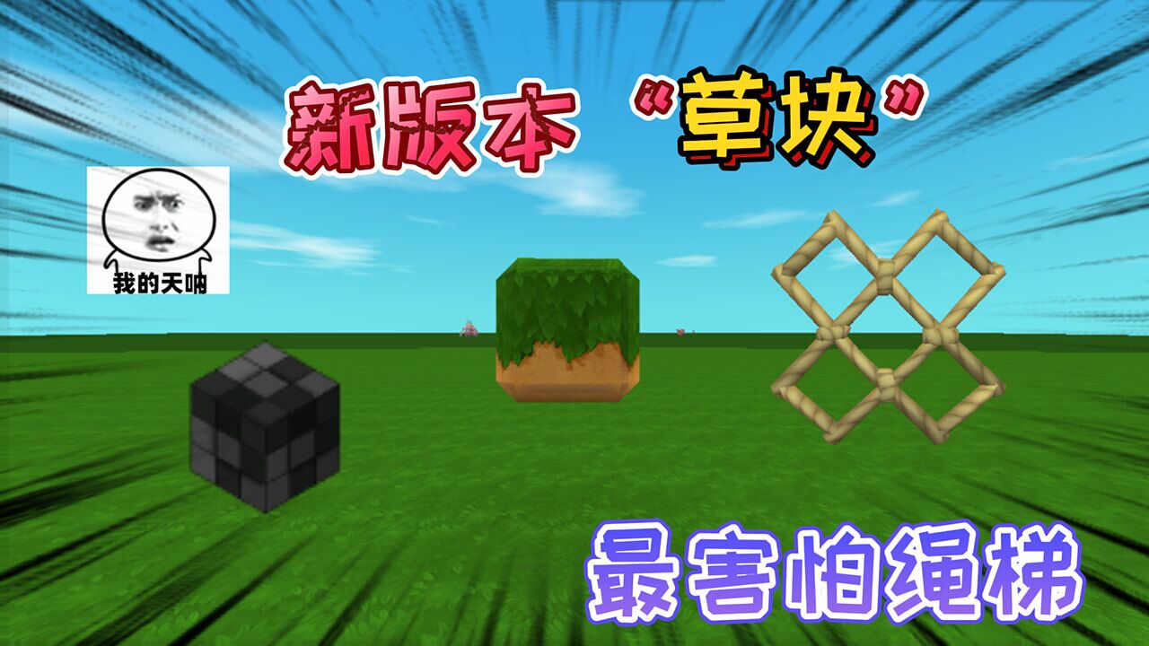 迷你世界:新版本草块变圆了,它害怕绳梯!绳梯会吞噬掉所有草块