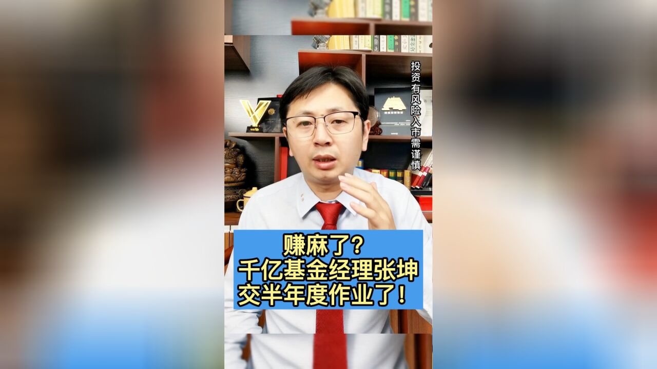 赚麻了?千亿基金经理张坤,交半年度作业了!