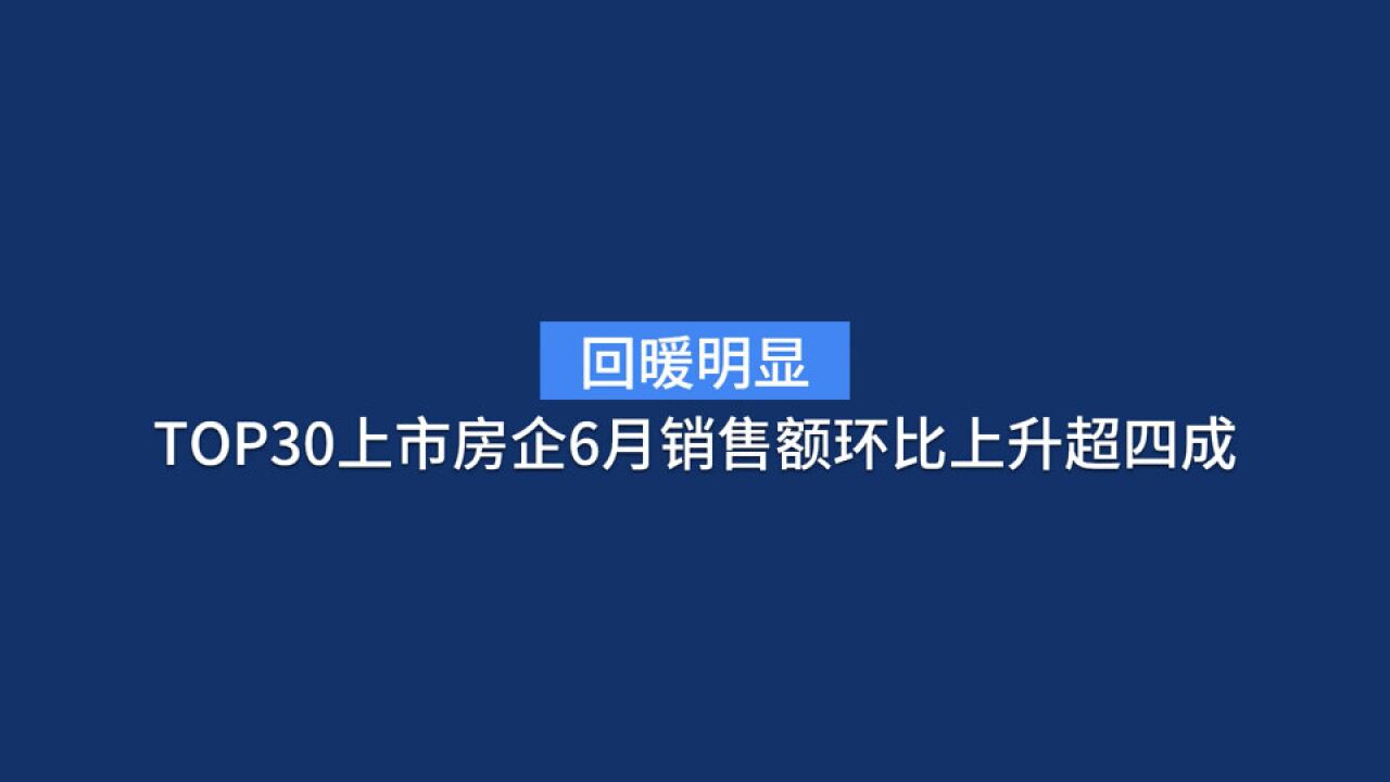 【读财报】回暖明显!TOP30上市房企6月销售额环比上升超四成