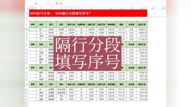 隔行分段填写序号