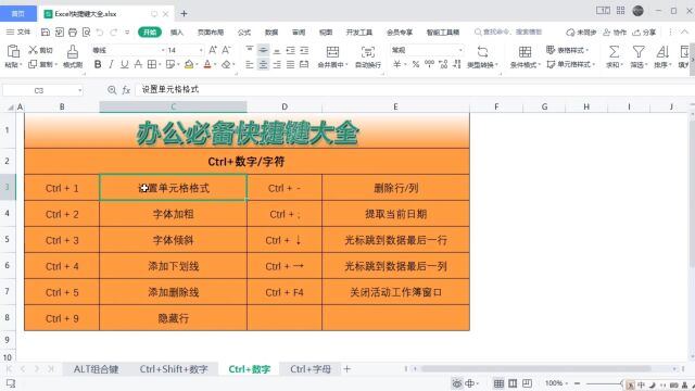 WPS表格和Excel快捷键大全Ctrl+数字字符系列|第204记