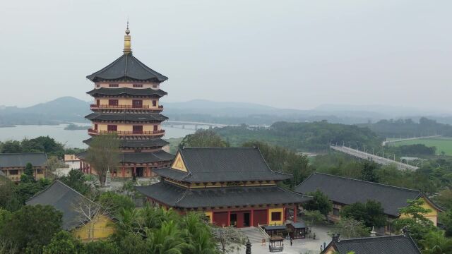 博鳌禅寺,雄踞万泉河畔.航拍海南岛琼海市标志性旅游景观