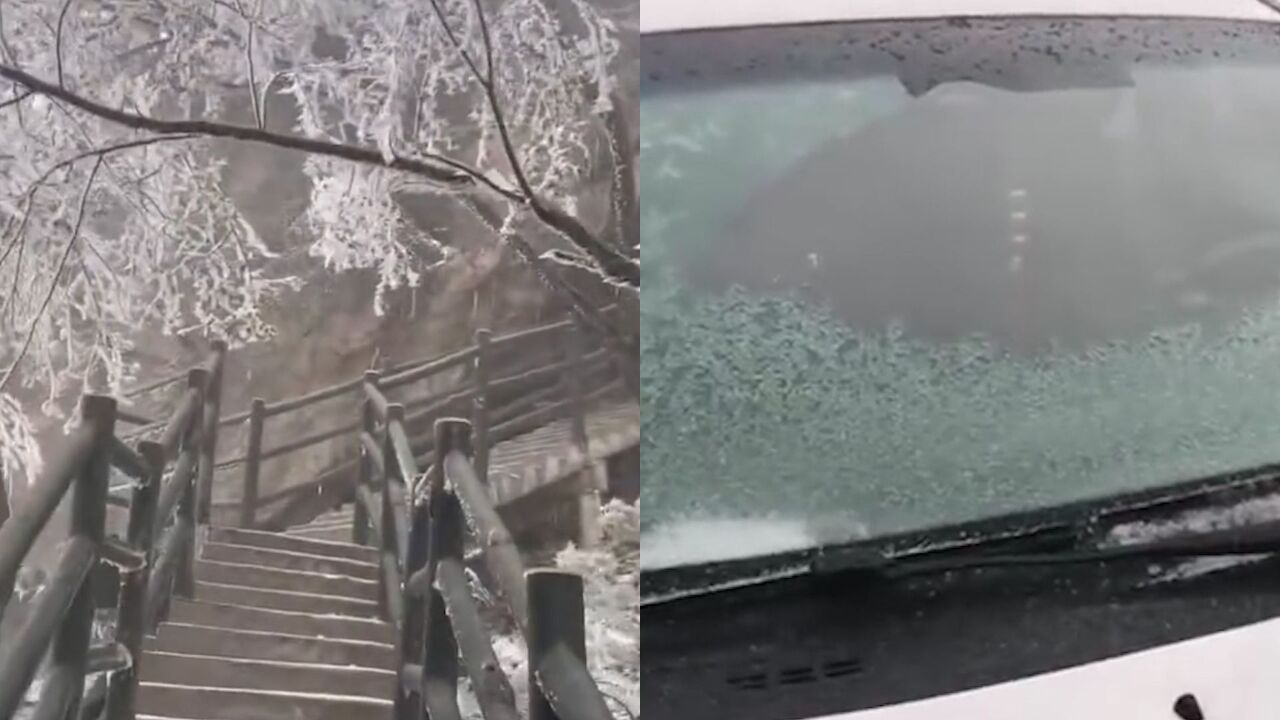 强冷空气发威河南栾川遭遇“冻雨”:老君山现雨凇景观 车窗覆冰