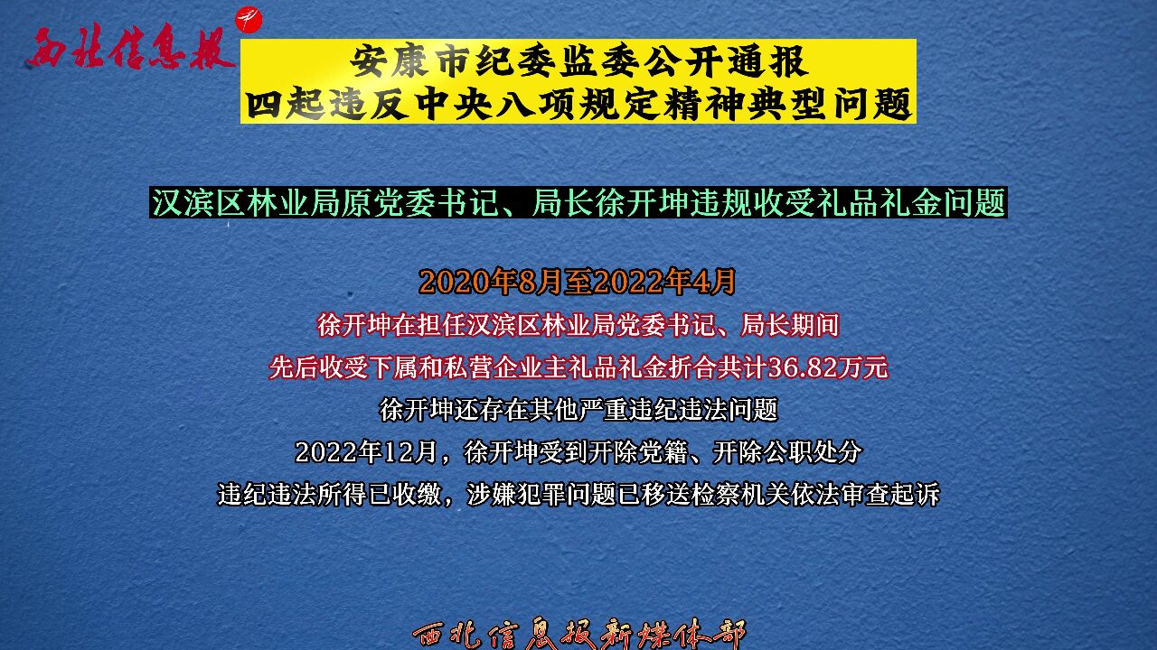 安康市纪委监委公开通报四起违反中央八项规定精神典型问题