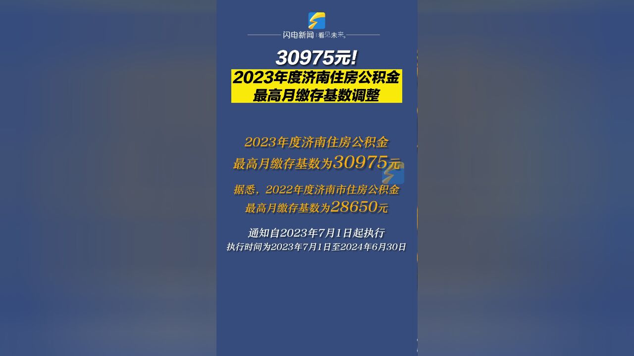 最新调整!2023年度济南住房公积金最高月缴存基数为30975元