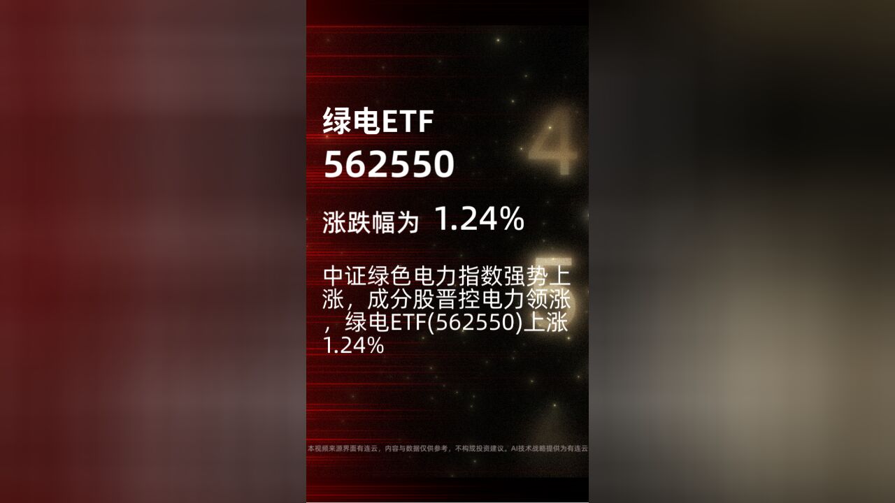 中证绿色电力指数强势上涨,成分股晋控电力领涨,绿电ETF(562550)上涨1.24%