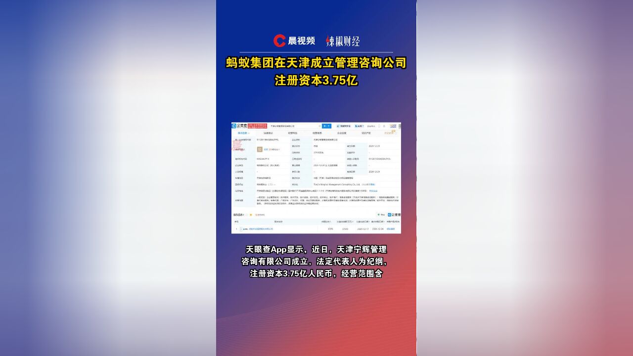 蚂蚁集团在天津成立管理咨询公司,注册资本3.75亿