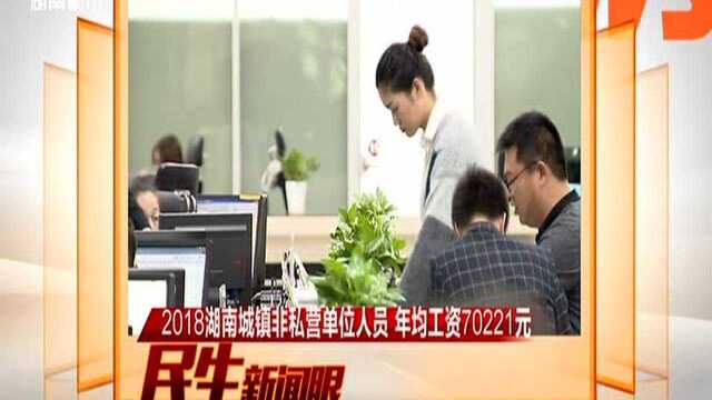 2018湖南城镇非私营单位人员年均工资70221元