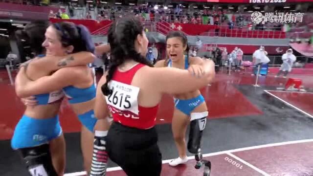 女子100米T63级 萨巴蒂尼14秒11刷新世界纪录摘金难掩激动心情大哭