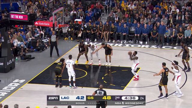NBA常规赛：快船vs勇士第2节中文解说回放