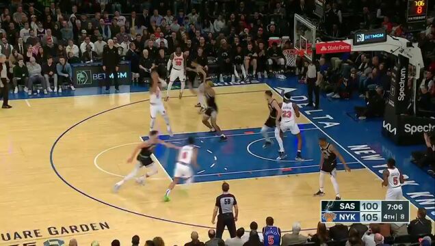 NBA常规赛：马刺vs尼克斯第4节英文原声回放