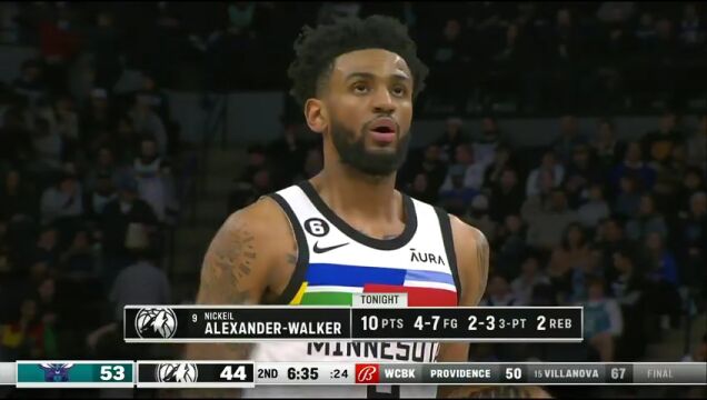 NBA常规赛：黄蜂vs森林狼第2节英文原声回放