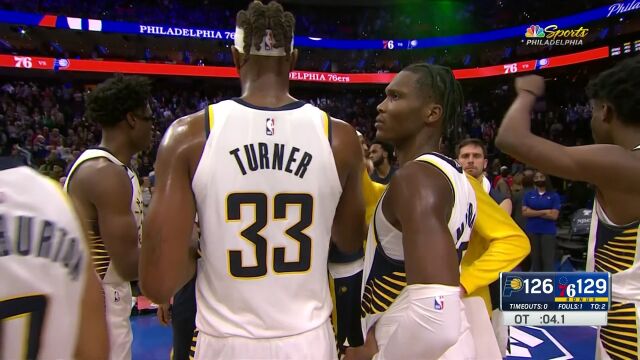 NBA常规赛：步行者vs费城加时一 英文解说回放