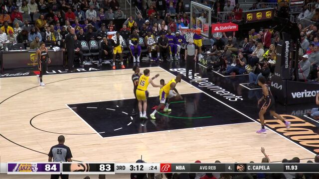 湖人vs老鹰精华回放 吹杨空砍29分詹姆斯47+10+9率队逆转取胜