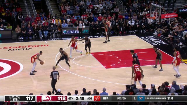 篮网127-129老鹰 特雷杨34分中距离绝杀篮网