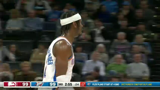 NBA常规赛：老鹰vs雷霆第3节 英文解说回放