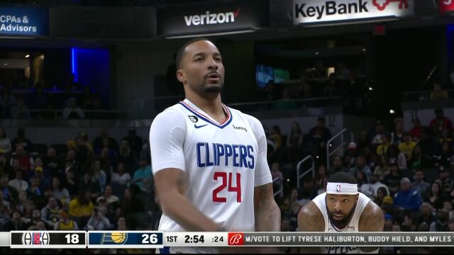  NBA常规赛：快船vs步行者第1节英文原声回放