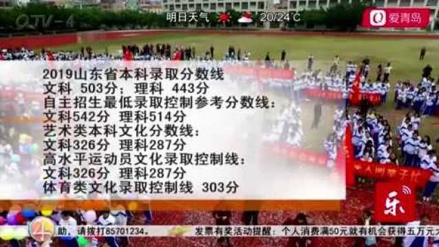 文科503理科443山东省本科录取分数线出炉各批次投档线公布