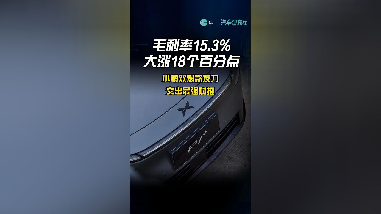 毛利率15.3%,大涨18个百分点 ,小鹏双爆款发力,交出最强财报