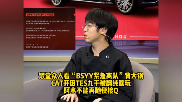 饭堂众人看“BSYY紧急离队”背大锅,CAT开团TES九千被翻纯瞎玩!