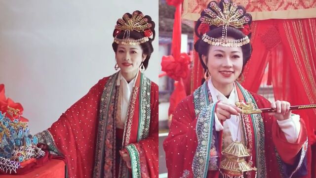 结婚家人帮忙举办中式婚礼!纯手工制作婚服凤冠等,网友慕了