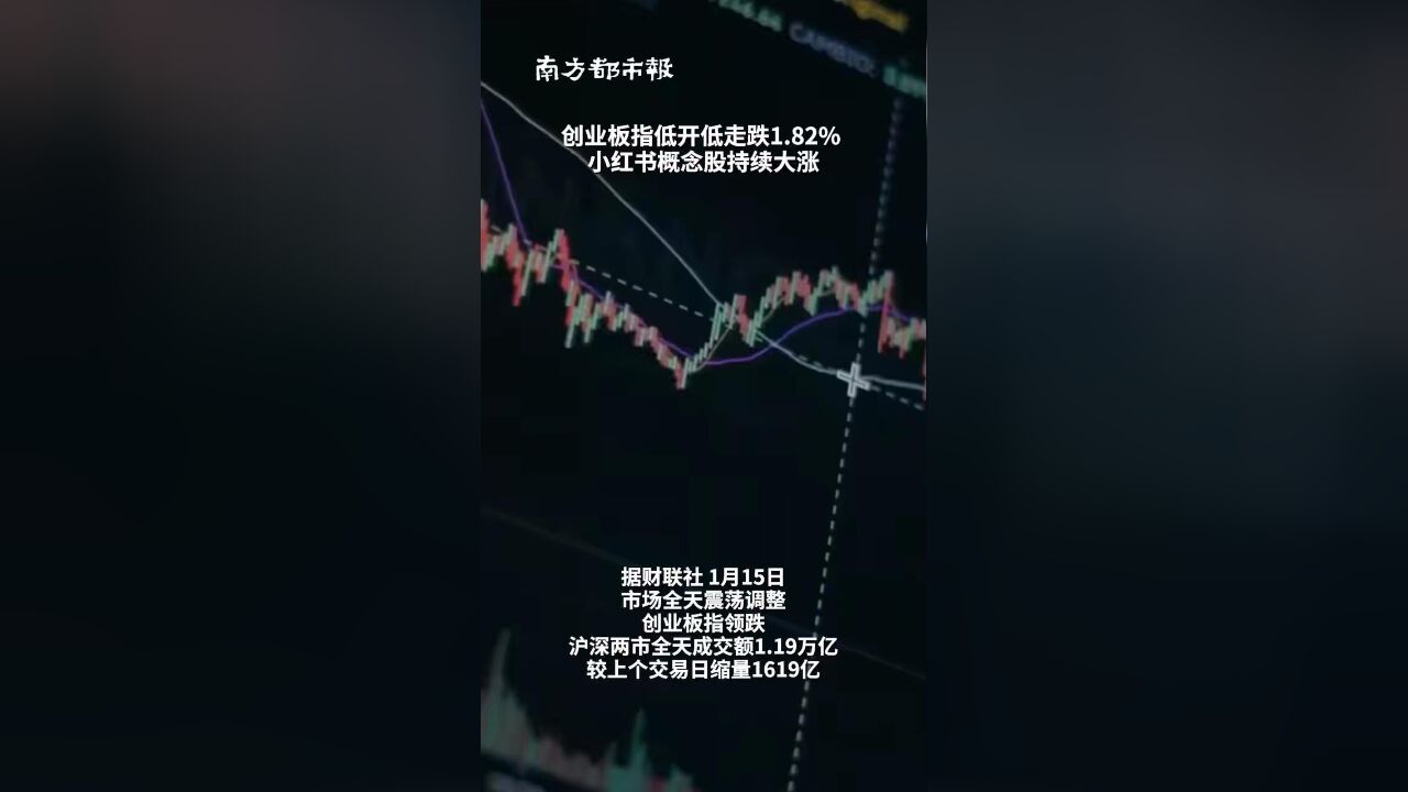 创业板指低开低走跌1.82% 小红书概念股持续大涨 #A股