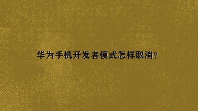 华为手机开发者模式怎样取消?