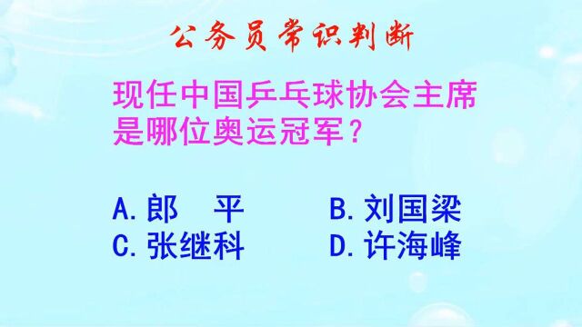 公务员常识判断,现任中国乒乓球协会主席,是哪位奥运冠军呢