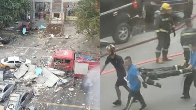 沈阳一临街店铺发生爆炸,对面街楼层玻璃被震碎,有消防员受伤