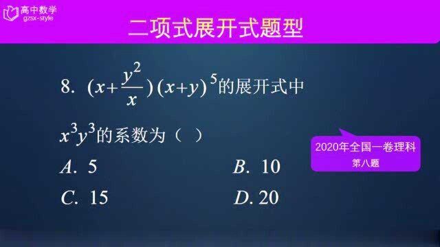 2020年高考真题全国一卷理科第八题二项式展开式题型