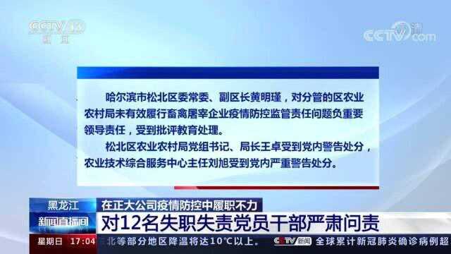 黑龙江:在正大公司疫情防控中履职不力,对12名失职失责党员干部严肃问责