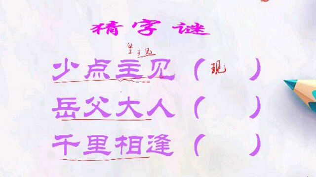 猜字谜:少点主见;岳父大人;千里相逢(各打一字)